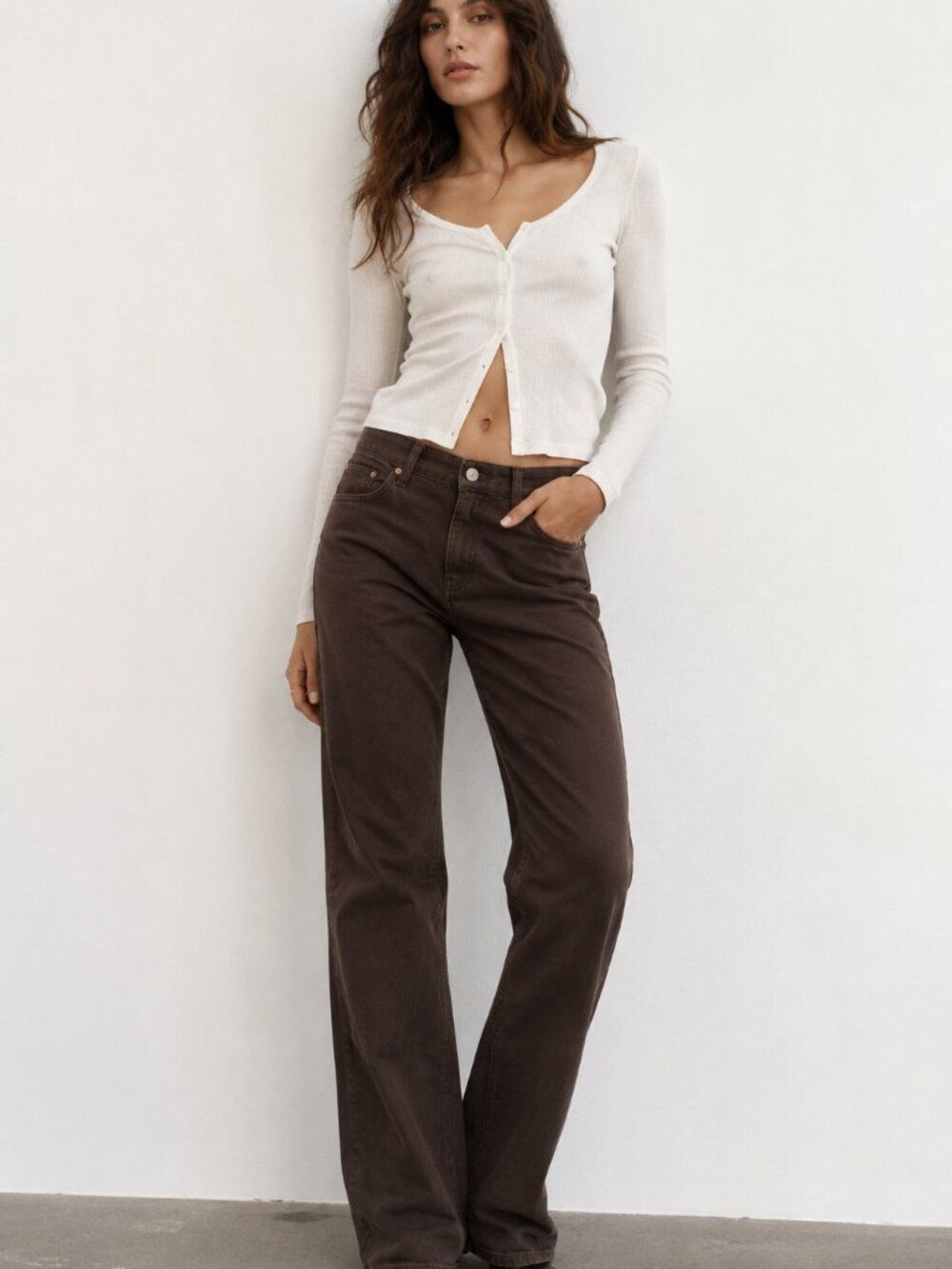 ZARA 90s Straight Jeans Women 8 Brown High Rise Quiet Luxury Denim